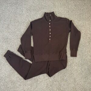 Negative Underwear Waffle Knit Brown Henley Knit Pullover And Jogger Set Sz XS